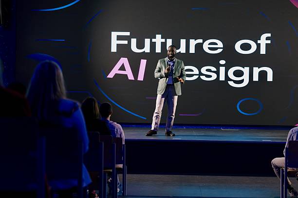 istock Professional Speaker Discussing AI Design Future at a Modern Tech Conference 2224110998