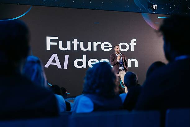 istock Tech Expert Presenting Future AI Design Insights at Digital Conference Stage 2224111096