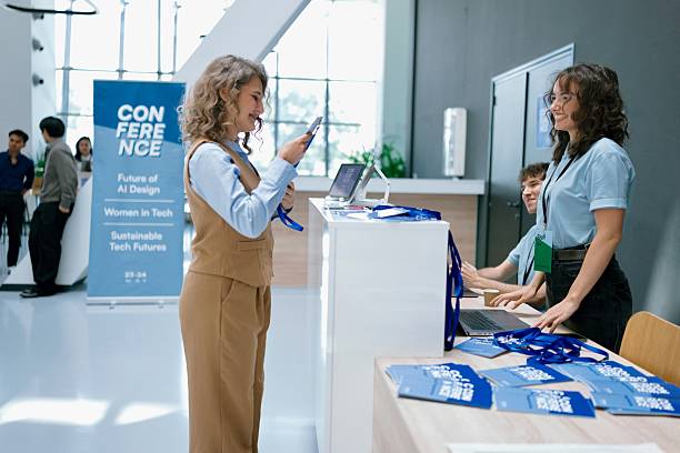 istock Business conference check-in with digital registration 2224118890