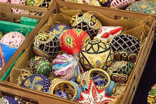 istock Bright handmade Christmas tree decorations at a craft exhibition in Tashkent 2224122910