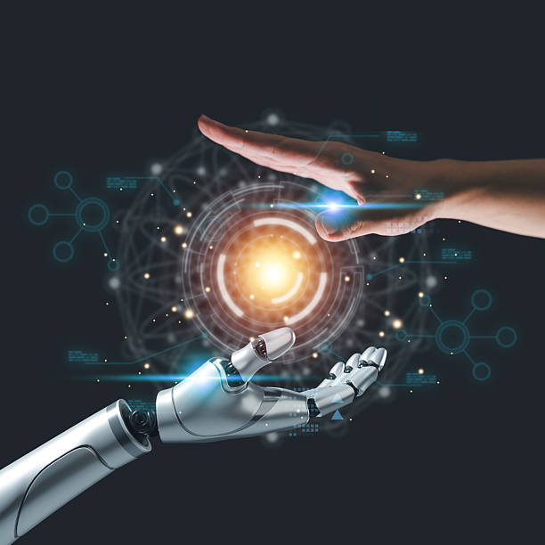 istock Chat with AI or artificial intelligence technology. Businessman hand connect to intelligent AI using chat bot or innovative technology 2224123350