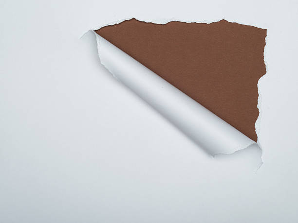 istock A piece of white paper is torn, revealing a brown background underneath. 2224124811