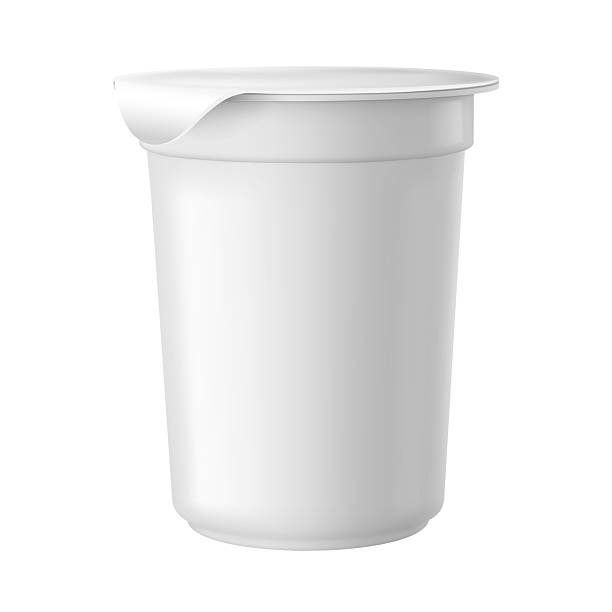 istock Realistic yogurt, sour cream, milk drink cup with cap package, vector 3D mockup of white plastic tall container foil lid 2224131028