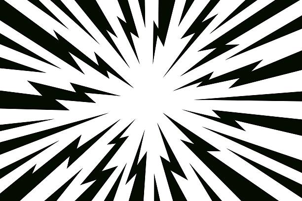stockillustraties, clipart, cartoons en iconen met speed line lightning background. black jagged lightning rays radiating from center. explosive speed, shock, motion and intense energy impact. comic action scenes, game graphics. vector backdrop - bliksem