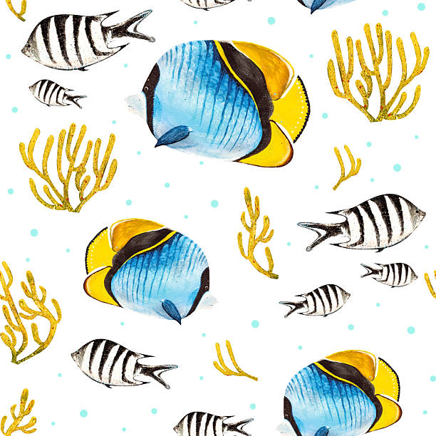 istock Colorful underwater scene with vibrant fish and seaweed pattern on a white background for a tropical feel 2224136669