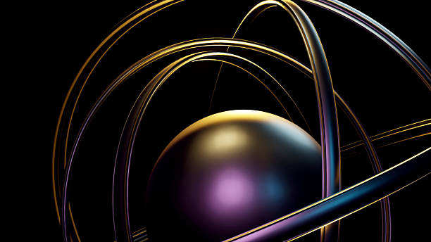 Sleek, dark sphere encircled by glowing metallic rings. Ideal for tech, science, or futuristic design projects. High-resolution 3D render.