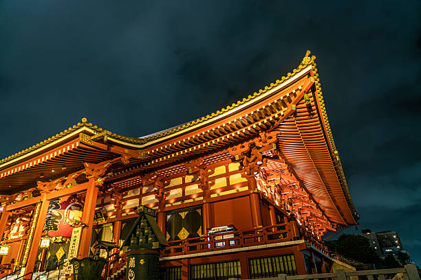 Tokyo, Japan - June 25, 2025: Sensoji or Asakusa Kannon Temple, is a Buddhist temple located in Asakusa dedicated to the bodhisattva Kannon is Tokyo's oldest temple, and one of its most significant. People can be seen in front of the temple and taking photos.