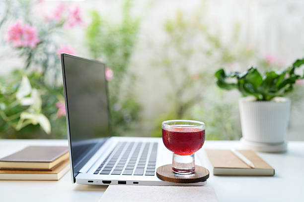 laptop and Roselle juice, relaxed work space
