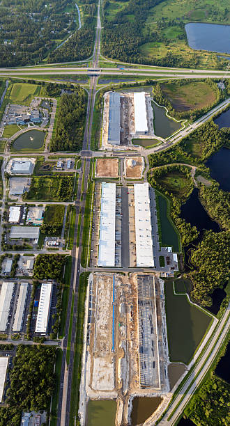 istock Construction works on commercial logistic center. Development of distribution infrastructure in America 2224154098