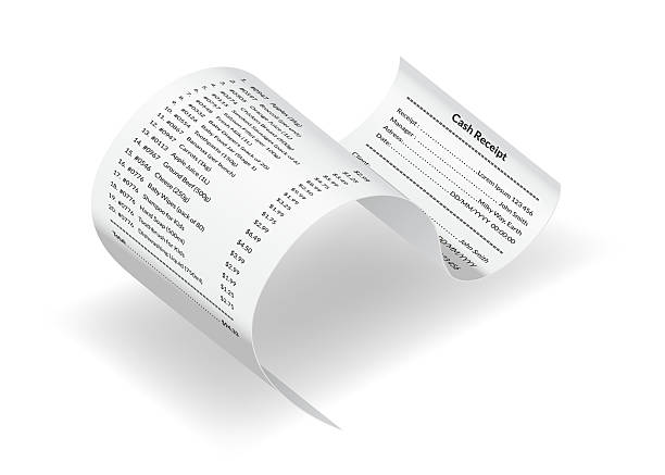 istock Payment check or receipts with shadow. Curved financial paper, purchase invoice. Buying, bill or calculate pay. Receipt the seller form 2224155884