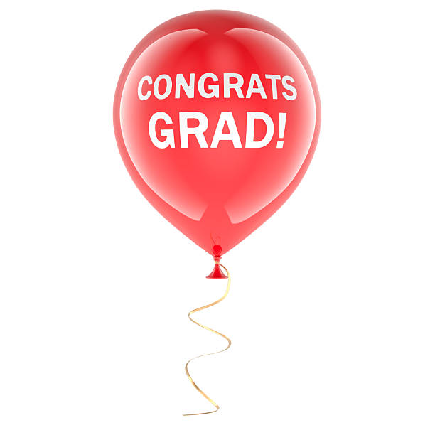 Congrats Grad, Red balloon. Graduation celebration party, concept. 3D rendering isolated on white background