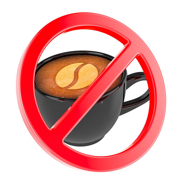 No coffee sign. Coffee cup with prohibition symbol. 3D rendering isolated on white background