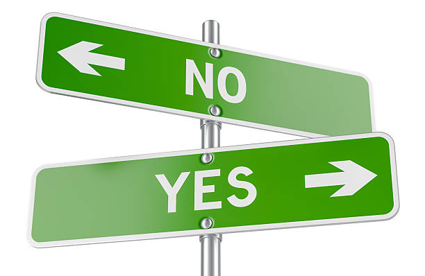 Yes and No road signs with arrows, decision making concept. 3D rendering