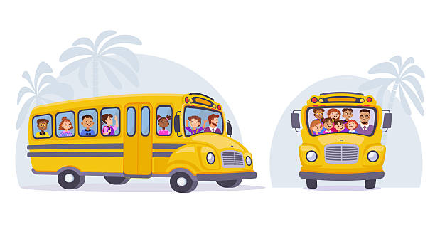 istock Yellow school buses with happy children. For education and childhood. 2224169186