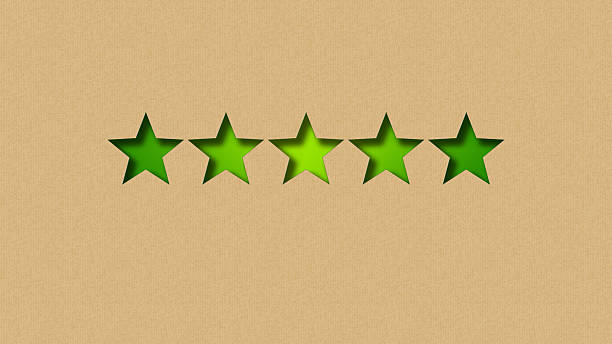 A five-star rating concept with an eco-friendly theme, featuring green stars revealed through a recycled paper cutout. This illustration symbolizes top quality, excellence, and the best customer satisfaction for sustainable products and services. It is an ideal graphic for businesses wanting to showcase their commitment to both quality and environmental responsibility.