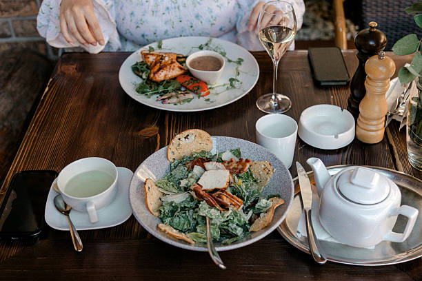 Healthy brunch with salad and grilled chicken in Pilsen, Plzeň Region, Czechia