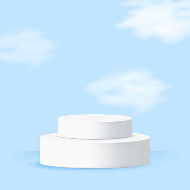 istock Autumn white podiums card with sky backdrop. Rich colors ideal for festive design and seasonal ads. Vector illustration 2224189514