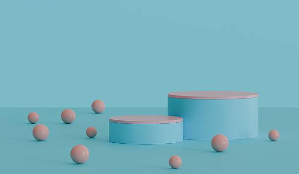 istock Blue product presentation platform, podium stand with balls 2224190567
