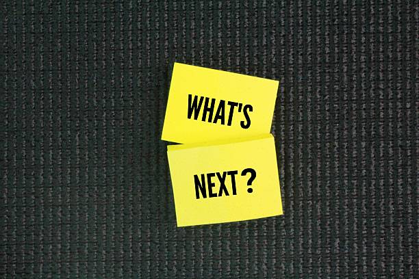 istock Colored paper with the word question What's Next? next step concept. coming immediately after the time of writing or speaking. 2224192449