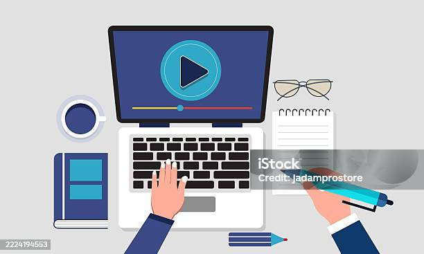 Laptops Distance Learning Human Hand Use Laptop Learning Online Education And Distance Learning ...