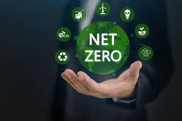 istock Net zero carbon emission with clean energy, co2 reduction, recycling, sustainability strategy, renewable energy, esg responsibility, carbon credit business, corporate csr and green environmental goals 2224197904