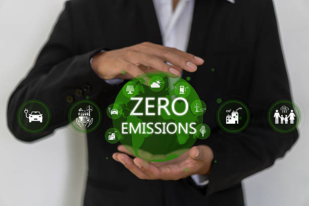 istock Zero emissions sustainability with carbon reduction technology, co2, clean electric energy, low industrial pollution, green innovation, corporate responsibility and sustainable development goals 2224197906