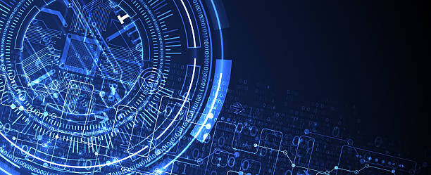 istock Abstraction on the theme of tech circles. Scientific and technological background. Blue gradient on the background. 2224209133
