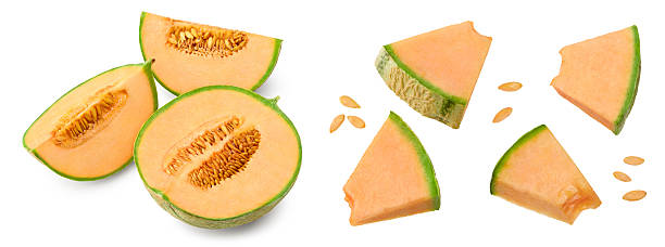 istock Sliced cantaloupe melon isolated on white background. clipping path 2224209549