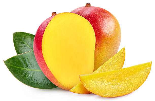 istock Fresh organic mango with leaves isolated on white background 2224210237