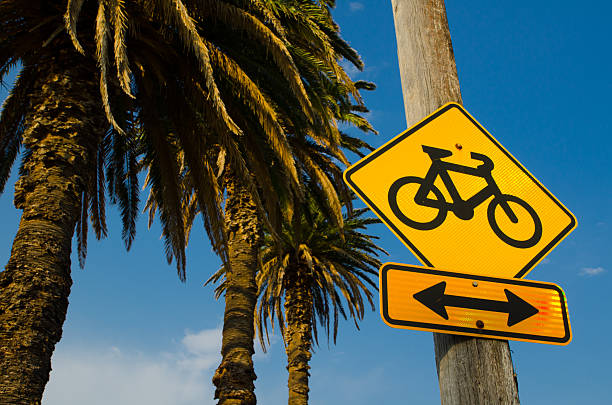 istock Bicycle Path yellow Sign with an arrow. 2224210684