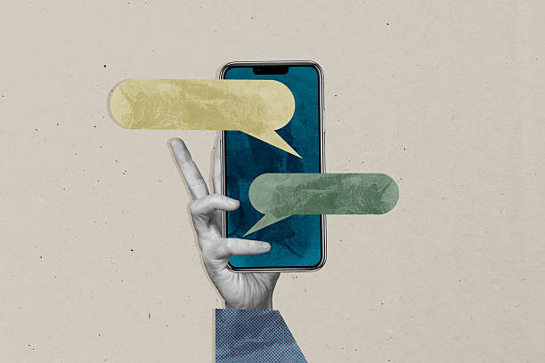 istock Collage of colorful speech bubbles symbolizing digital chatting modern communication internet blogging freelance work 2224216850