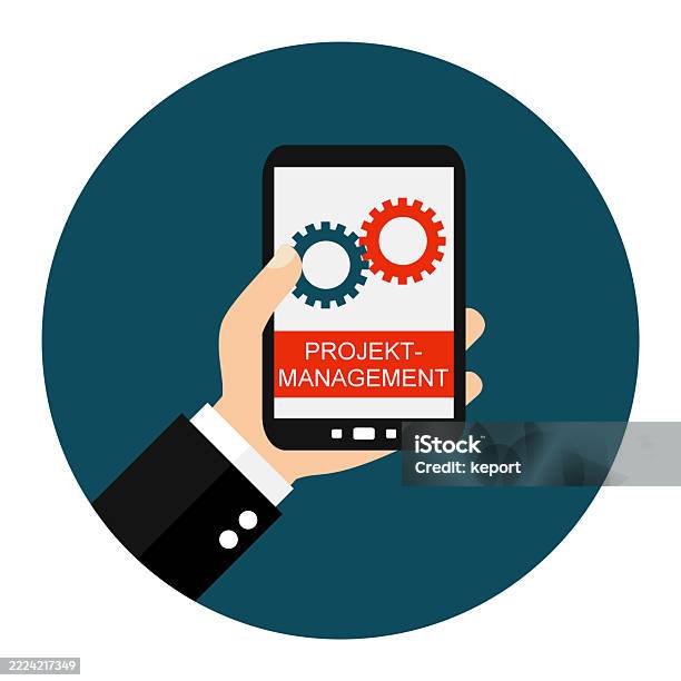 Project Management Button Project Management On Smartphone Flat Design Button Stock Illustration ...
