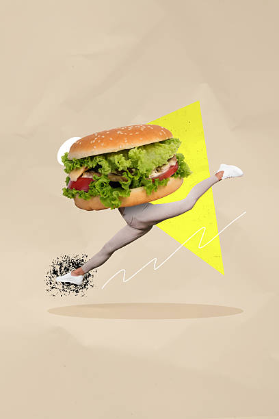 istock Vertical composite collage image picture of mini girl legs burger isolated on creative background 2224217655