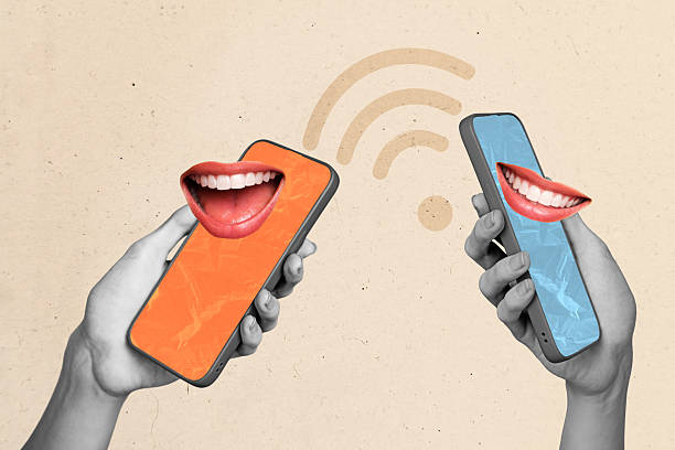 istock Poster collage image banner of two people connect communicate with cell smart gadget on pastel color background 2224218246