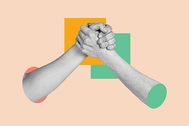 istock Creative collage picture human hands agreement unity support handshake gesture arms 3d body fragment teamwork drawing background 2224218380