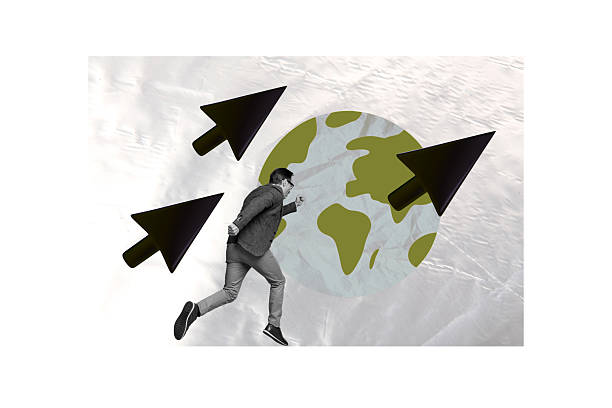 istock Composite photo collage of hurry man run relocation summer travel cursor gps pointer direction map migration isolated on painted background 2224218936