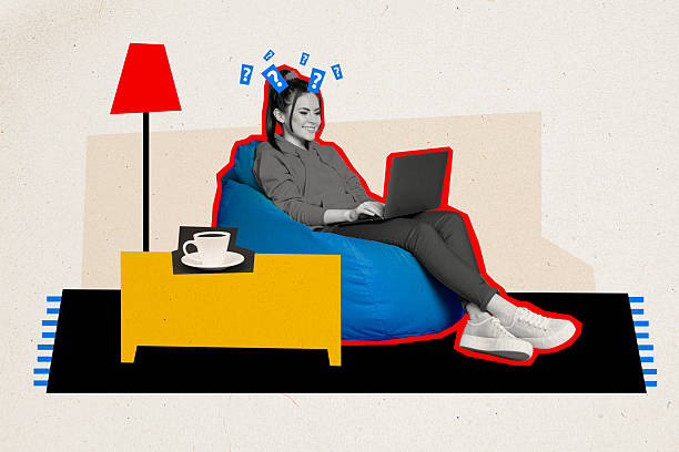 Collage 3d pinup pop retro sketch image of doubtful unsure lady working apple samsung device isolated painting background