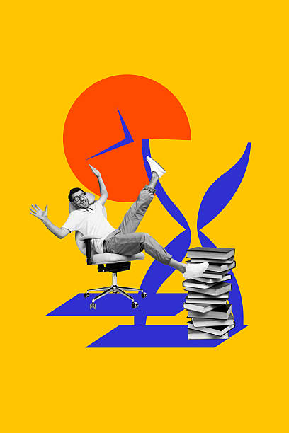 istock Vertical poster collage young man armchair sitting deadline book stack pile workload library sandwatch time limit countdown schedule oclock 2224221157