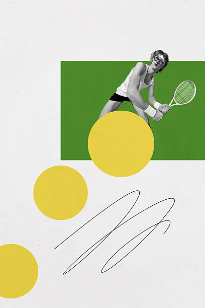 istock Composite trend artwork sketch image photo collage of outdoors stadium monochrome young guy sportsman play game tennis hold racket ball 2224222277