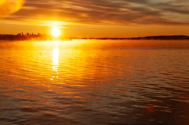 Stunning autumn sunrise over the big Rideau Lake in Ontario Canada