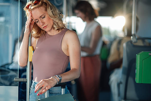 istock Tourist feeling nauseous while traveling by bus 2224225571