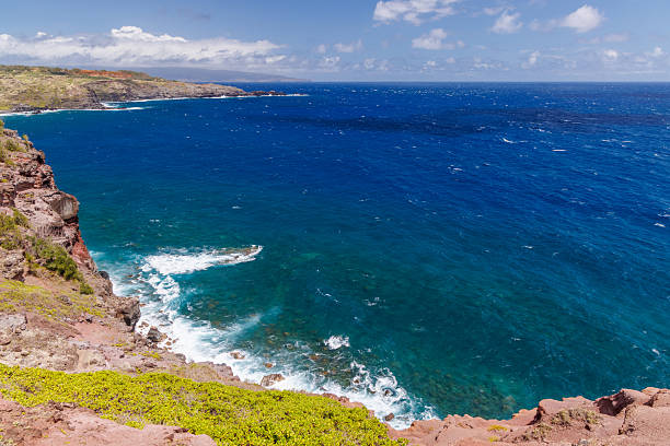 Beautiful panoramic Kapalua Bay vista with a rainbow over the Molokai island visible in a distance, Maui, Hawaii
