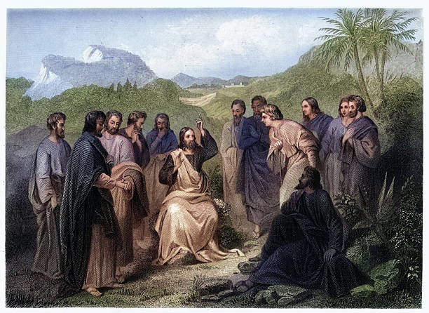 Vintage engraving of Jesus Christ's sermon on the Mount