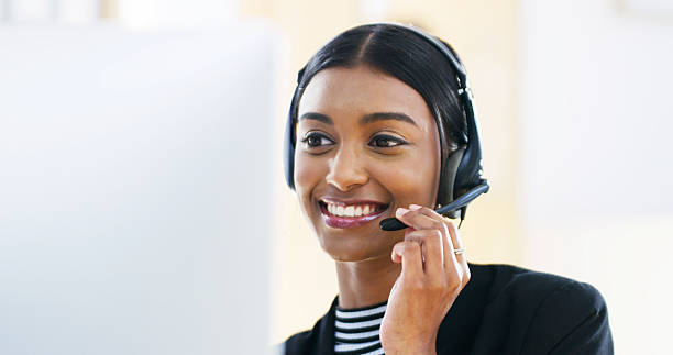 istock Call center, happy woman and computer with headset for talking, lead generation or customer service. Office, female person or business consultant with digital for discussion, sales information or FAQ 2224231051