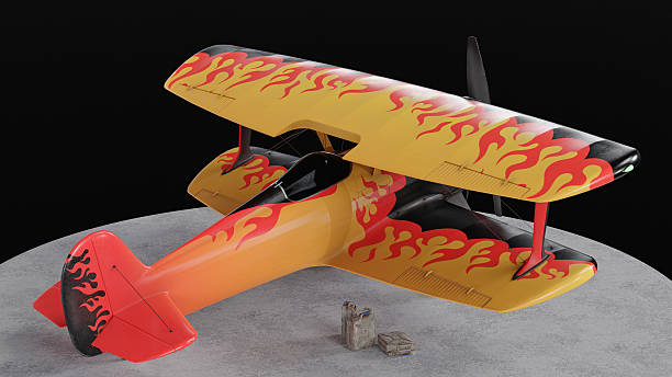 Single-engine retro aircraft, biplane. 3D computer model