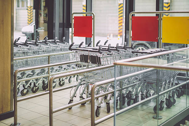 Row of empty shopping cart