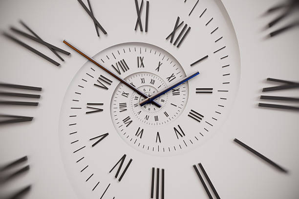 istock Vintage white spiral clock dial. Infinite time concept. 2224235590
