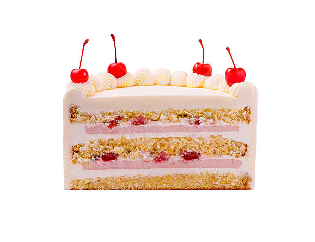 istock Layered cherry cake with frosting on a white background 2224236210