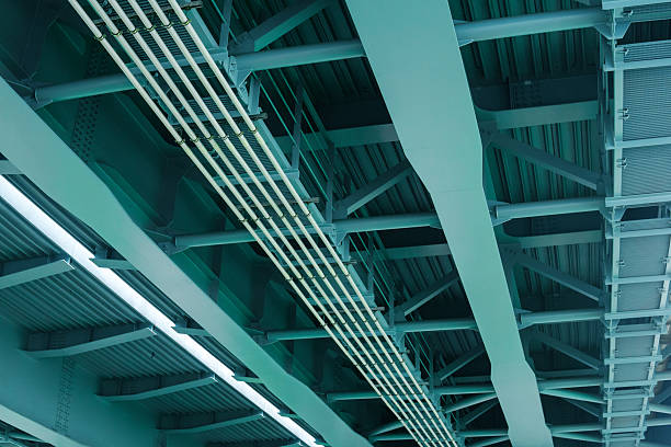 istock industrial background, view from below of the bridge supporting beams 2224241149