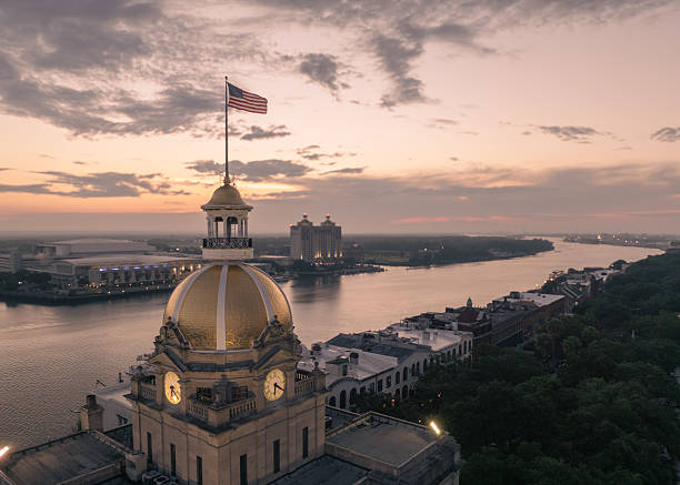 Downtown District of Columbia in South Carolina, with the State House dome rising above at dawn